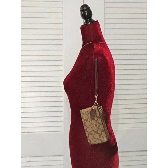 Coach Signature Women's Brown Leather Double Zip Wristlet Wallet 144 - Picture 3 of 12